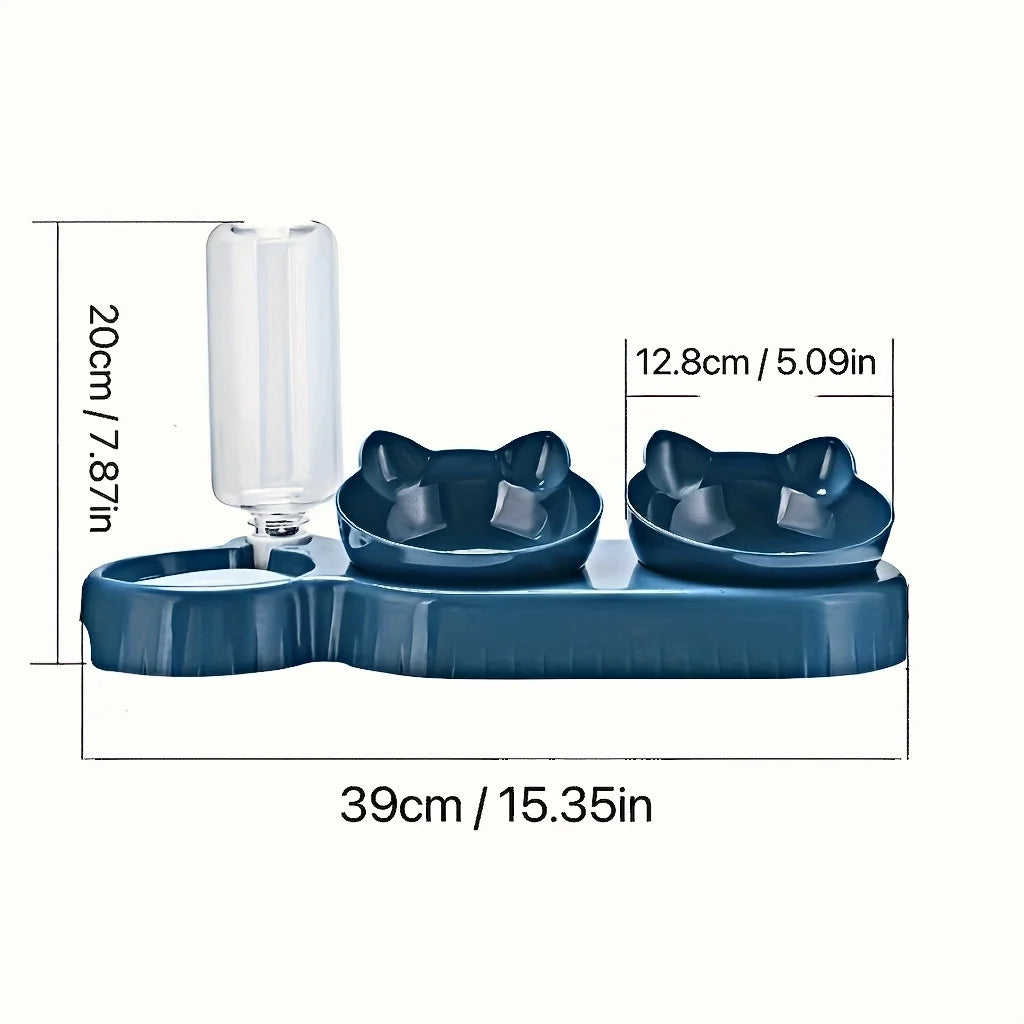 3-in-1 Cat Food & Water Bowl Set with Gravity Water Feeder
