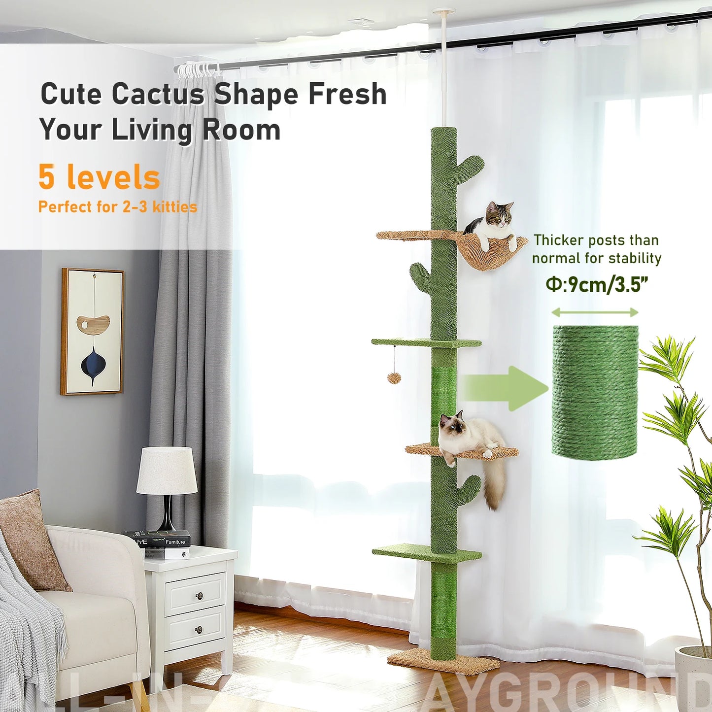 5-Tier Cat Tree Tower with Scratching Posts & Hammock