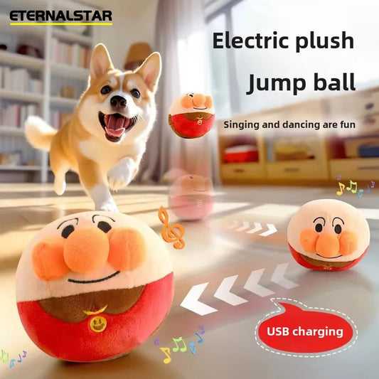 Interactive Plush Jumping Ball Dog Toy – USB Rechargeable Electric Clown Toy with Music