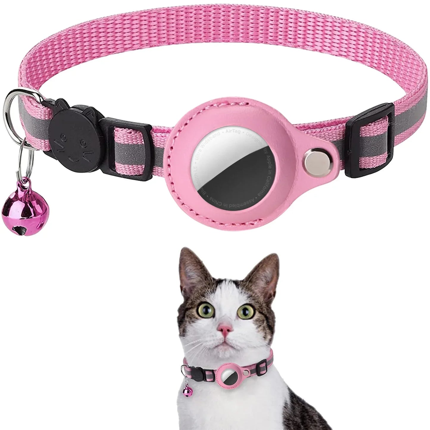 Cat AirTag Holder Collar – Adjustable Reflective Breakaway Kitten Collar with Bell & Waterproof AirTag Case