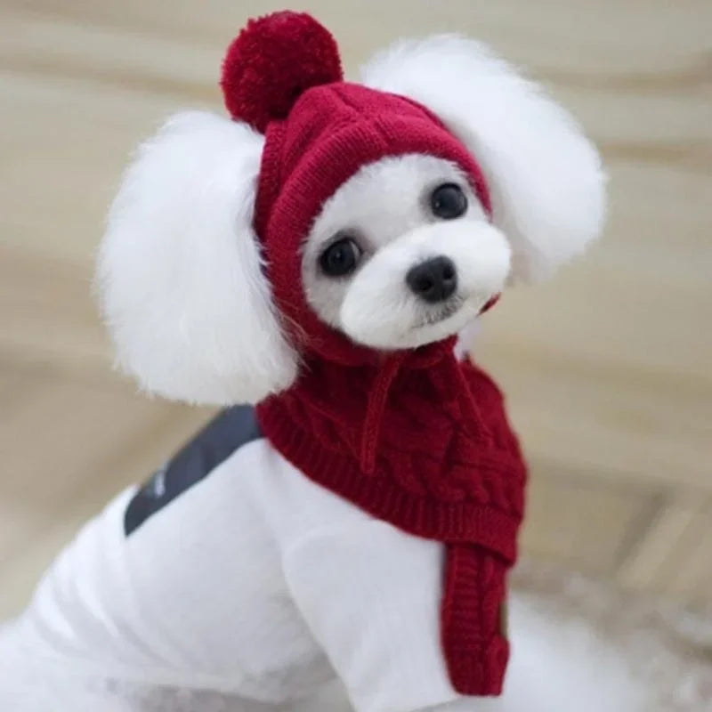 Winter Warm Knitted Dog Hat & Scarf Set – Cozy Striped Puppy Christmas Costume