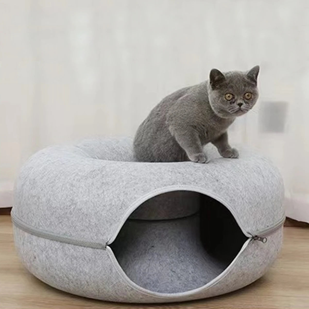 Felt Donut Bed for Cats House With Breather Hole Dog Bed Interactive Play Toys for Cats to Hide 2 in 1 Tunnel for Cats Bed - WTN Essentials