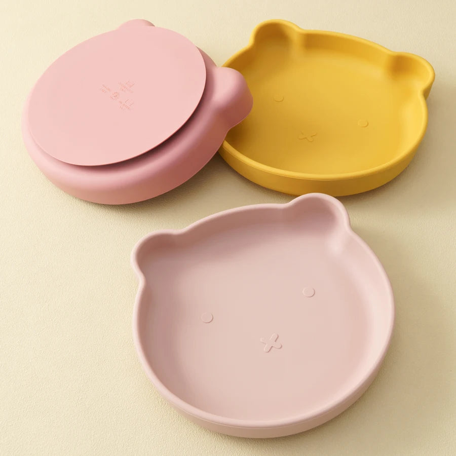 1PC Silicone Baby Dishes Suction Dining Plate Cartoon Bear Shape Baby Plates Eating Training Baby Food Storage Kids Tableware