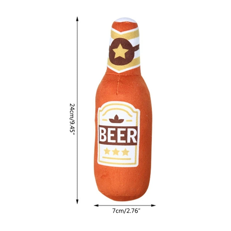 Plush Beer Bottle Dog Toy – Squeaky, Bite-Resistant, Teeth Cleaning