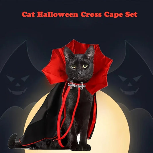 Spooky Halloween Vampire Cat Costume – Cloak & Hat Festival Set