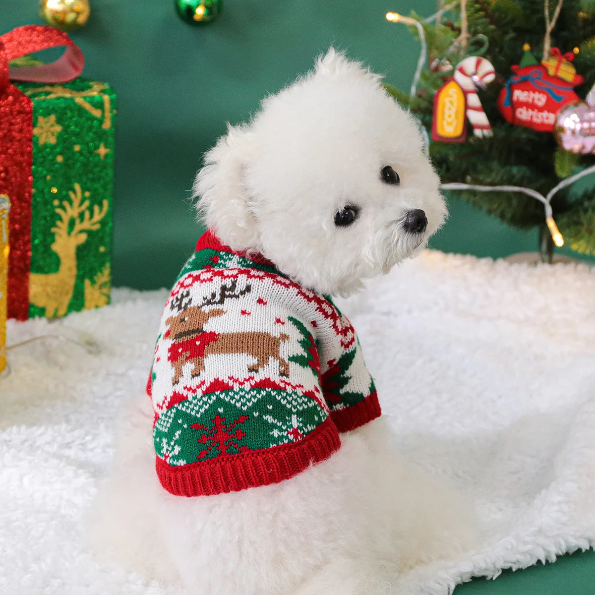 Pet Christmas Rudolph Elk Sweater – Warm Winter Knitwear for Dogs & Cats