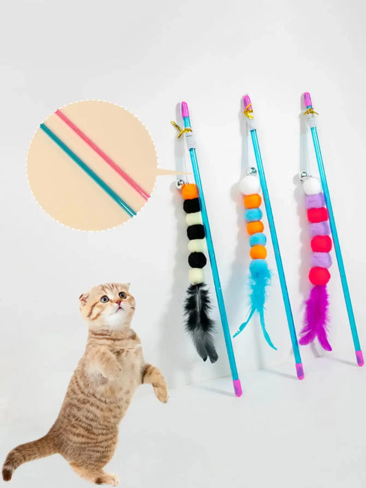 Elastic String Cat Teaser Wand with Faux Fur Bug