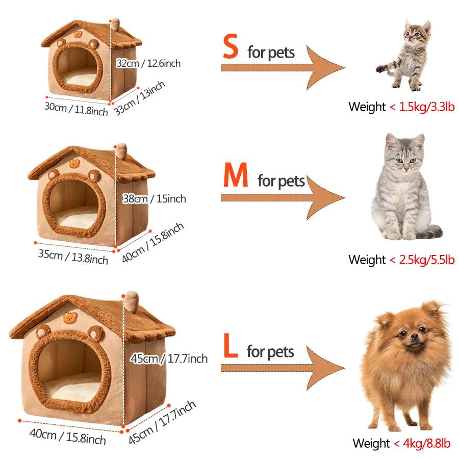Foldable Pet House Removable Washable Cat House Puppy Cave Sofa Pet Bed House for Extra Small Dogs and Small and Medium Cats - WTN Essentials