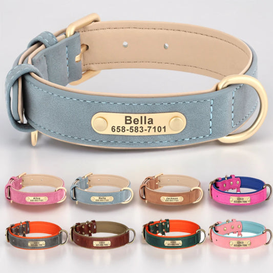 Personalized Dog Collar Custom Engraved PU Leather Dog Collars Free Engraving ID Tag Nameplate For Small Medium Large Dogs - WTN Essentials