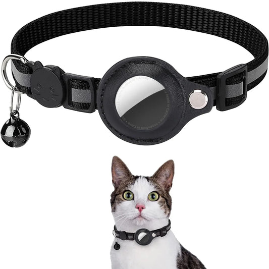 Cat AirTag Holder Collar – Adjustable Reflective Breakaway Kitten Collar with Bell & Waterproof AirTag Case