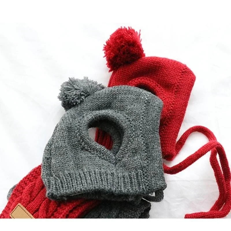 Winter Warm Knitted Dog Hat & Scarf Set – Cozy Striped Puppy Christmas Costume