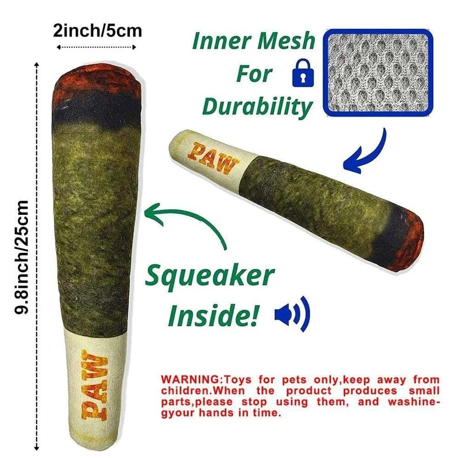 Interactive Plush Dog Cigar – Squeaky Chew Toy for Small Dogs