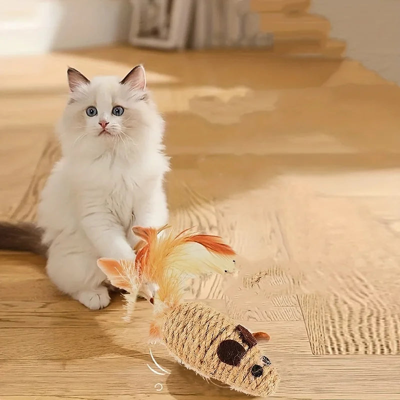 Sisal Mouse Cat Toy – Bite-Resistant Interactive Plush (1/4pcs)