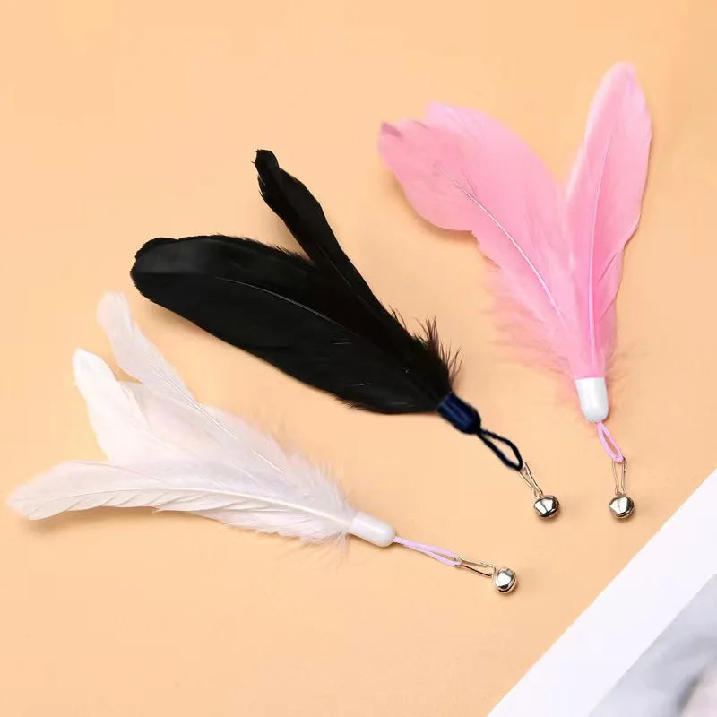 Cat Toy Cat Teaser Stick With Bell Extended Rod Suction Cup Self High And Durable Bite Teaser Tool Replaceable Feather Head - WTN Essentials