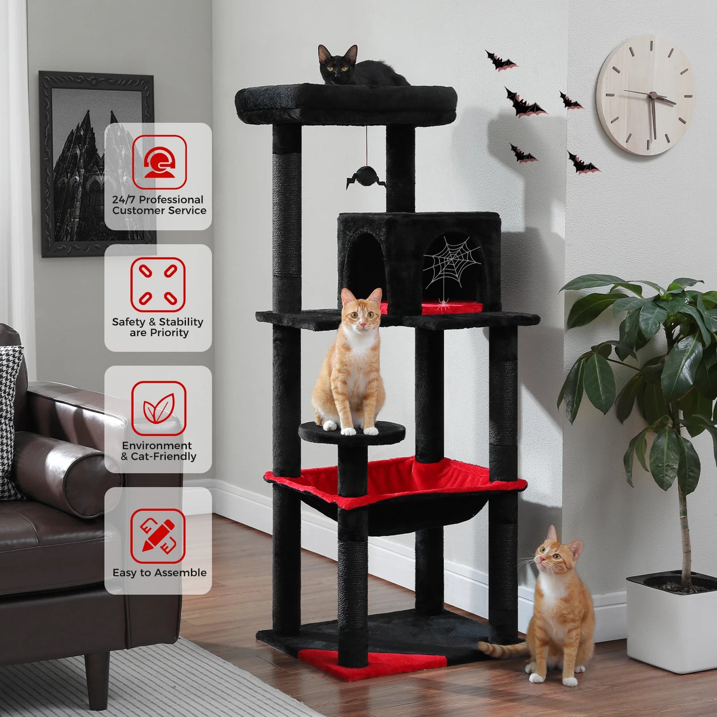 Gothic Cat Tree – Tall Indoor Cat Tower with Hammock & Scratching Post