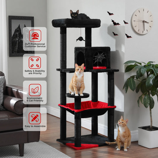 Gothic Cat Tree – Tall Indoor Cat Tower with Hammock & Scratching Post