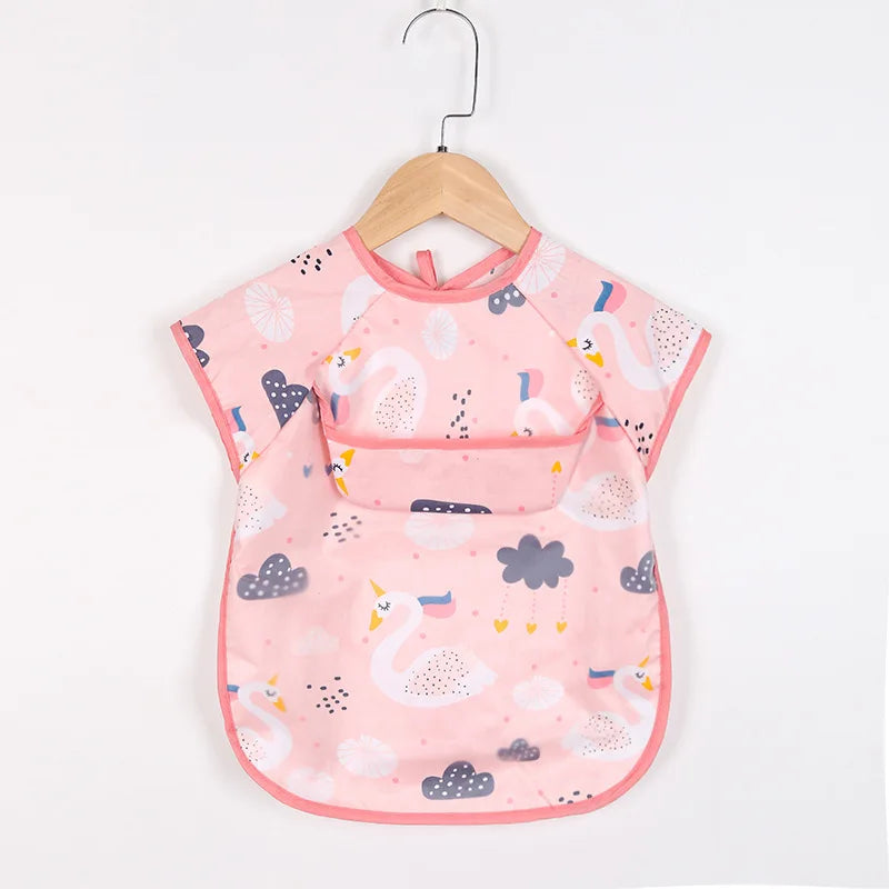 Baby Kids Toddler Long Sleeve Scarf Waterproof Art Smock Feeding Bib Apron Pocket Infant Boys Girls Burp Cloth Bandana Bibs