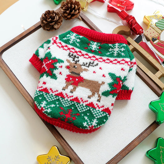 Pet Christmas Rudolph Elk Sweater – Warm Winter Knitwear for Dogs & Cats