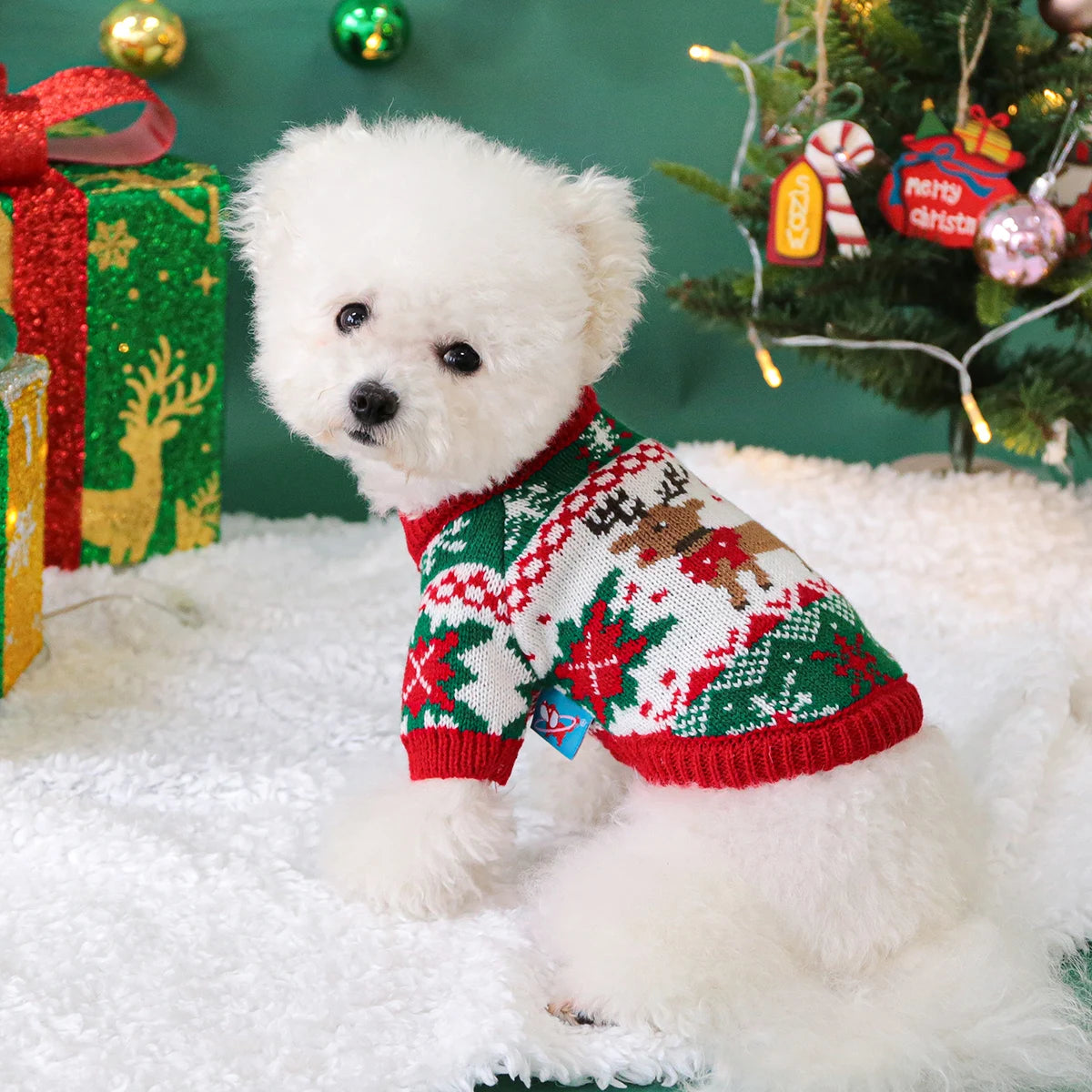 Pet Christmas Rudolph Elk Sweater – Warm Winter Knitwear for Dogs & Cats