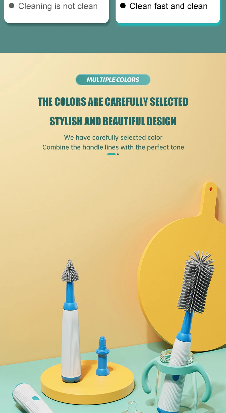 Electric Baby Bottle Brush 1500mah Multipurpose Silicone Cordless Infants Babe Milk Bottle Nipple Clean Brushes with Extensions