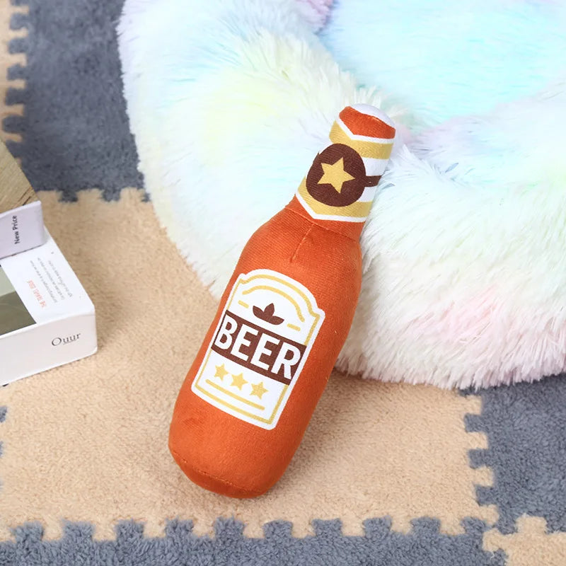 Plush Beer Bottle Dog Toy – Squeaky, Bite-Resistant, Teeth Cleaning