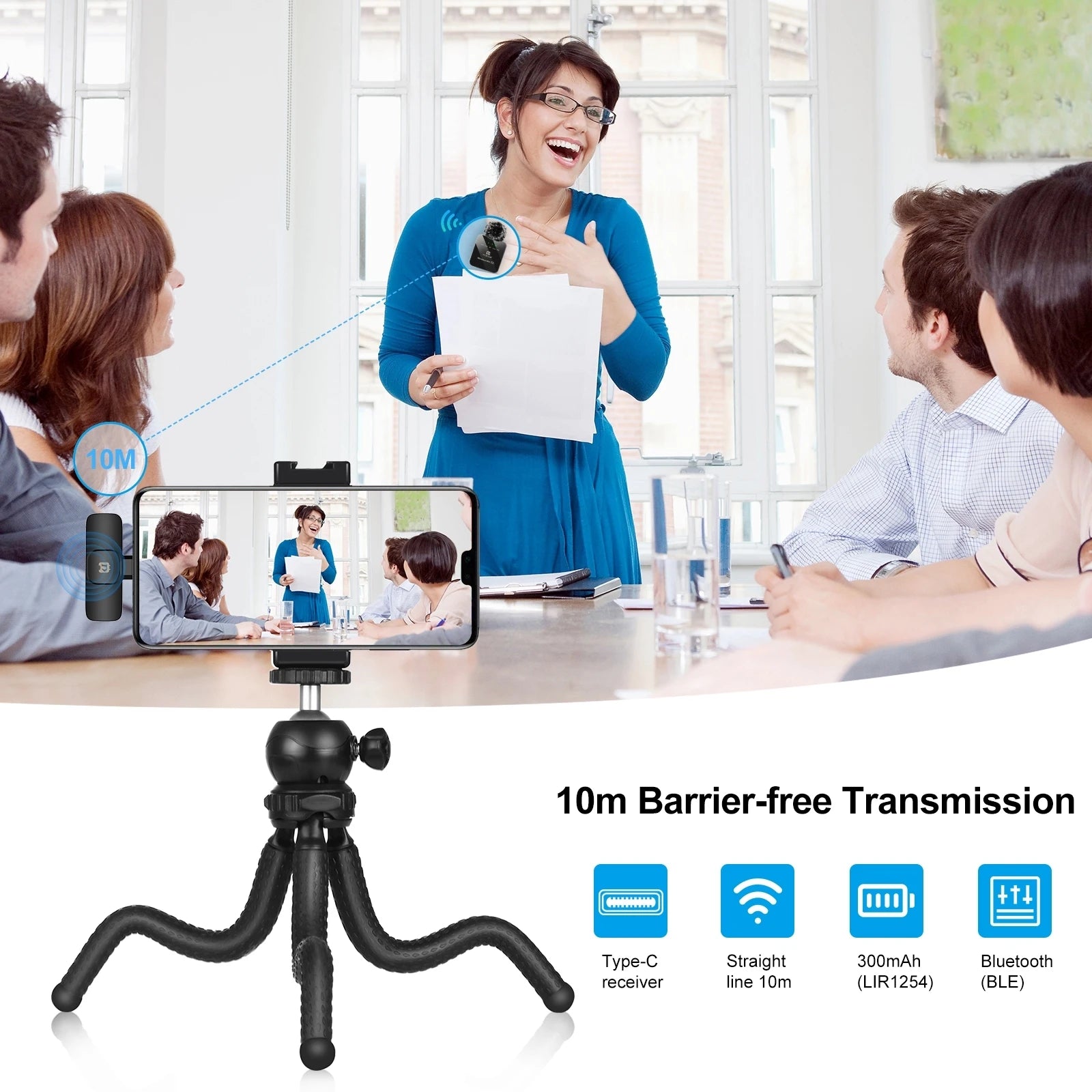 PULUZ Wireless Lavalier Microphone for iPhone / iPad / Type-C Phone, 8-Pin / Type-C Receiver and Dual Microphones