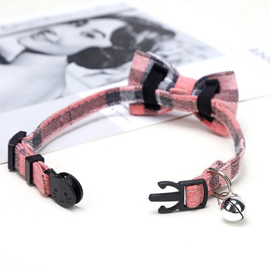 Pet Breakaway Cat Collar Bow Tie & Bell – Christmas Plaid