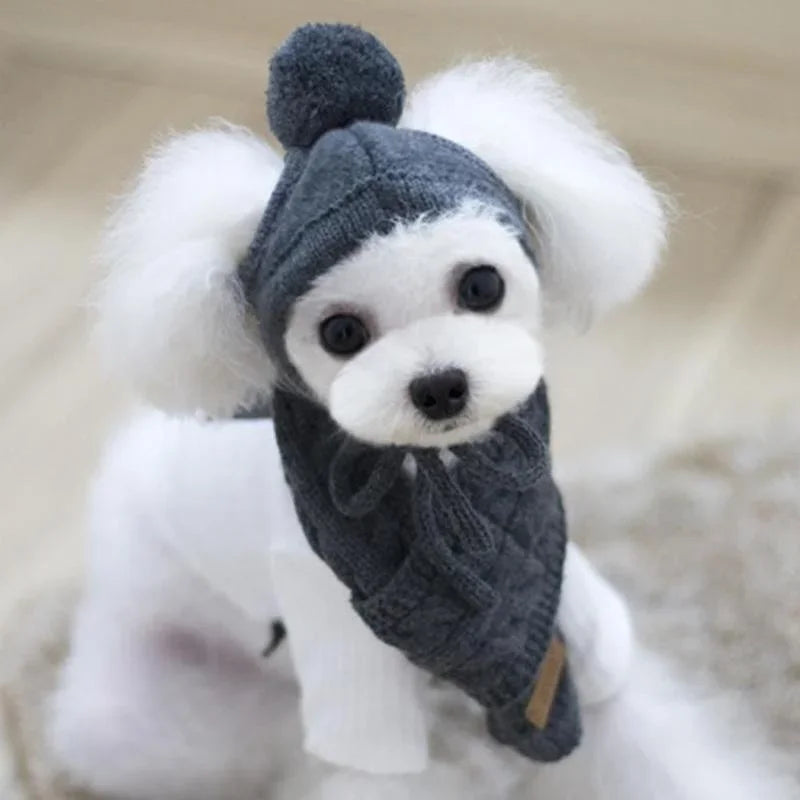 Winter Warm Knitted Dog Hat & Scarf Set – Cozy Striped Puppy Christmas Costume