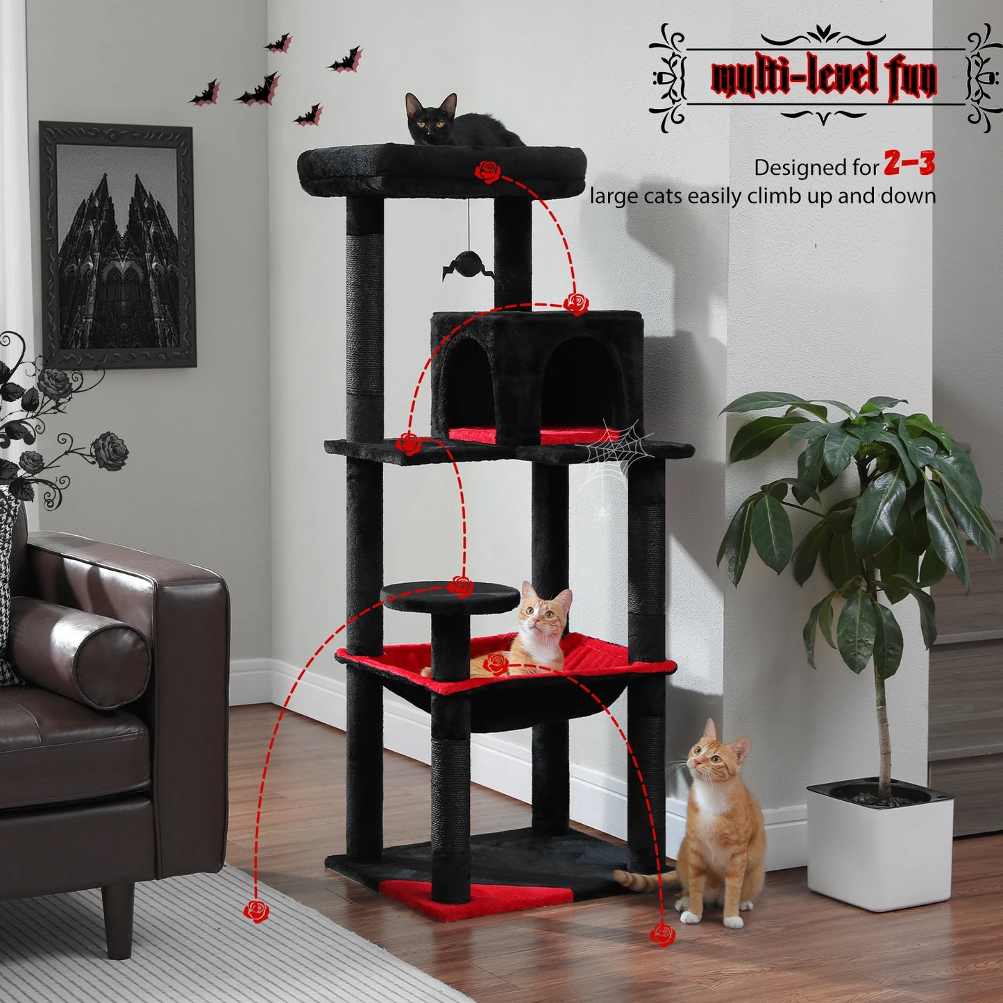 Gothic Cat Tree – Tall Indoor Cat Tower with Hammock & Scratching Post
