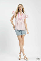 Umgee Striped Flutter Sleeve Top