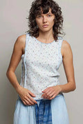 POL Seam detail Floral Round Neck Ribbed Tank