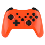 Orange gaming controller with black buttons on a white background