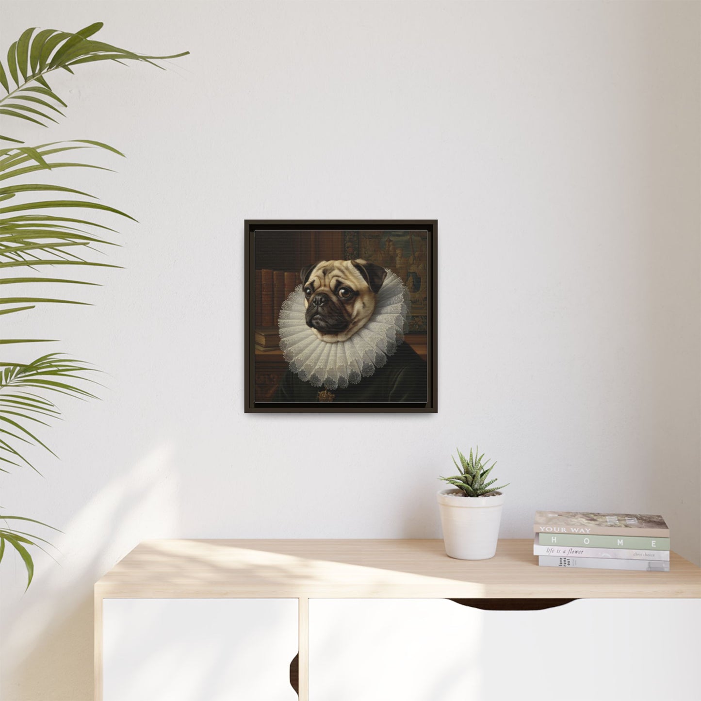 Custom Whimsical Pug Portrait Canvas, Cute Dog Art Print, Pet Lover Gift, Home Decor, Fun Wall Art, Quirky Dog Painting