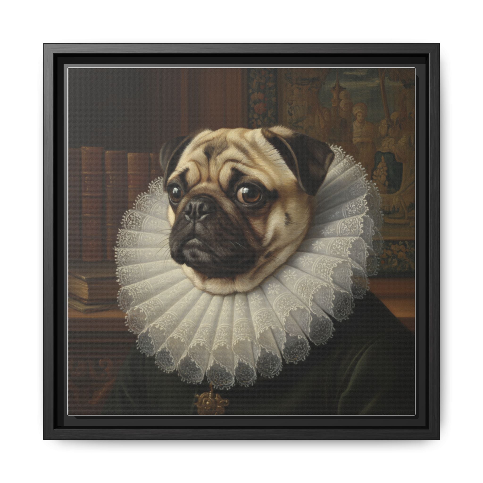 Custom Whimsical Pug Portrait Canvas, Cute Dog Art Print, Pet Lover Gift, Home Decor, Fun Wall Art, Quirky Dog Painting