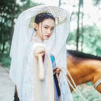 Adult zonzxcv Handmade Chinese Ancient Chivalrous Heroine Bamboo Hat with Veil White