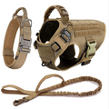 Tan dog harness and leash set on a white background