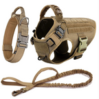 Tan dog harness and leash set on a white background