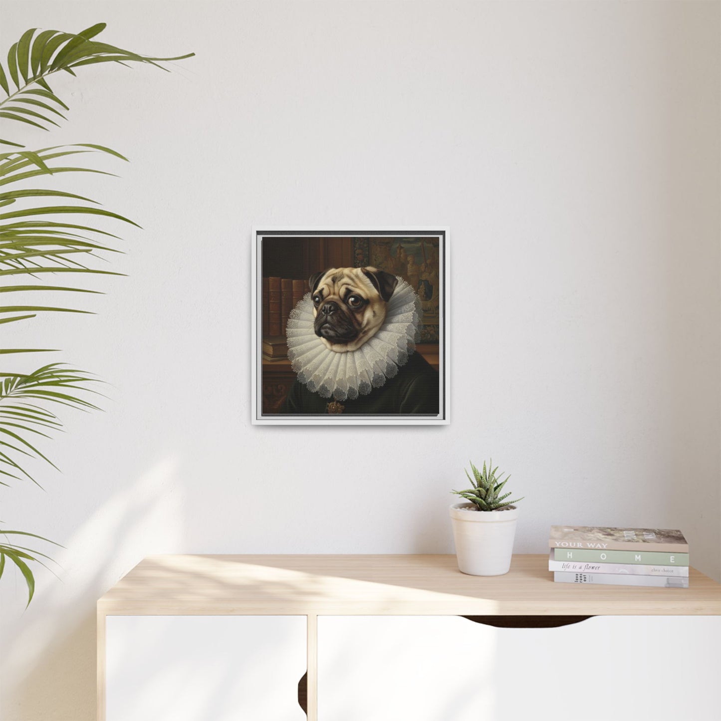 Custom Whimsical Pug Portrait Canvas, Cute Dog Art Print, Pet Lover Gift, Home Decor, Fun Wall Art, Quirky Dog Painting