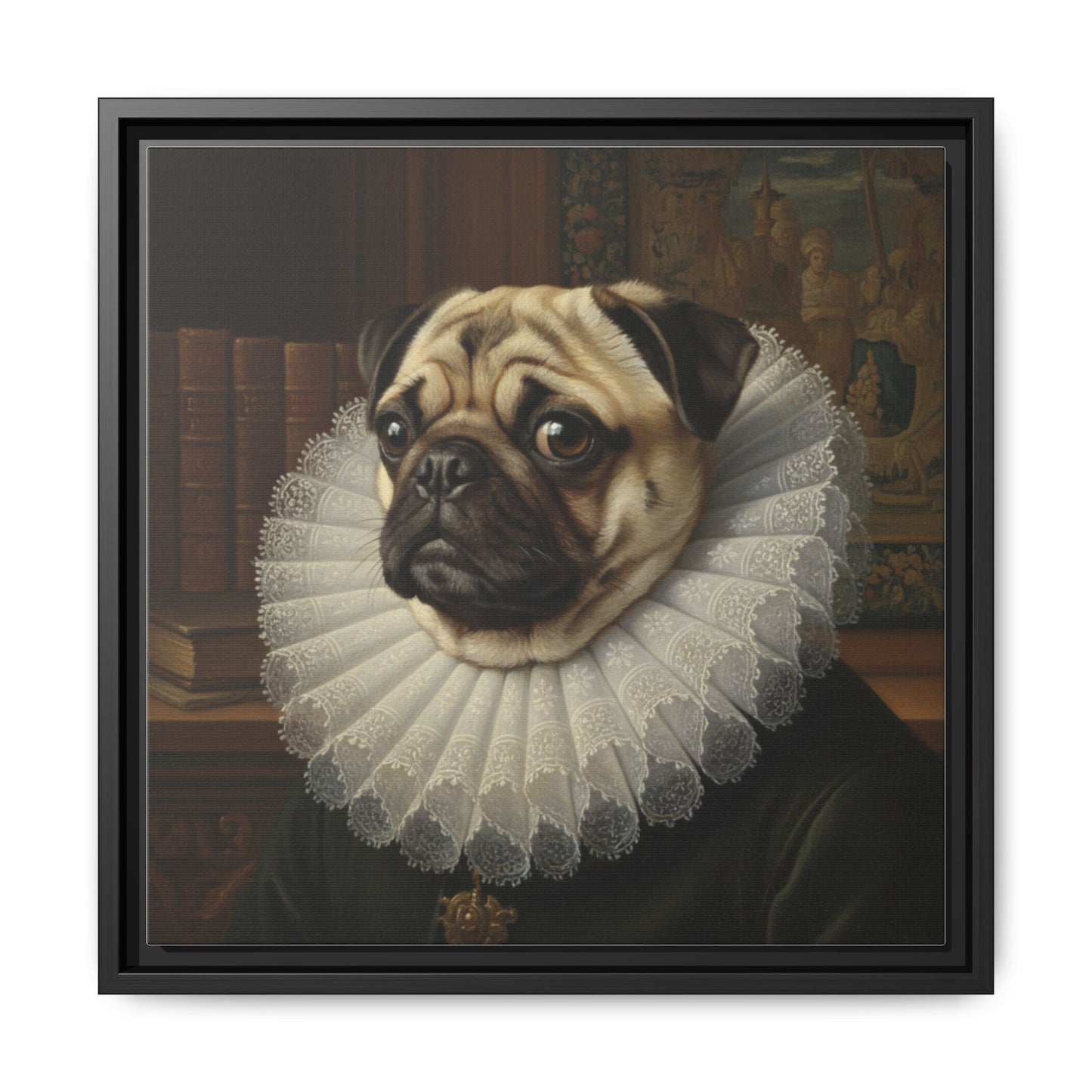 Custom Whimsical Pug Portrait Canvas, Cute Dog Art Print, Pet Lover Gift, Home Decor, Fun Wall Art, Quirky Dog Painting