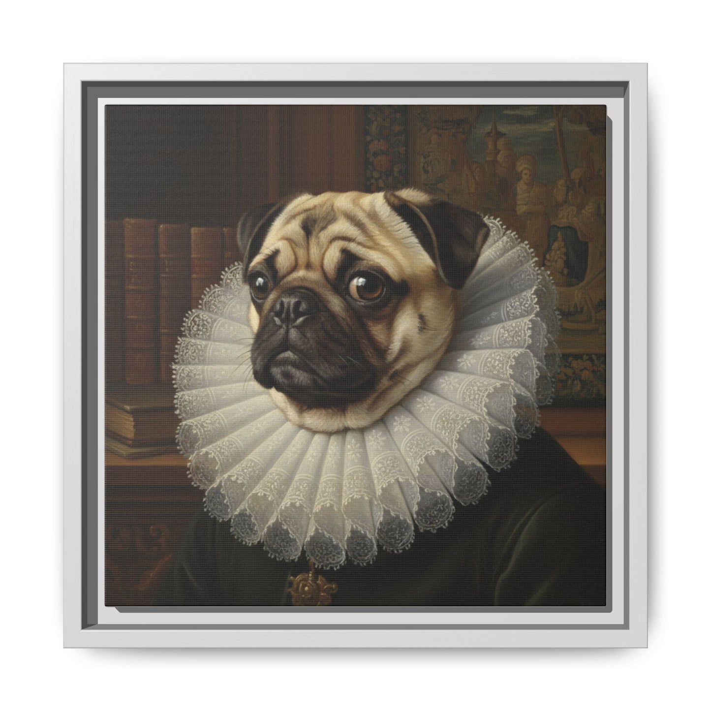 Custom Whimsical Pug Portrait Canvas, Cute Dog Art Print, Pet Lover Gift, Home Decor, Fun Wall Art, Quirky Dog Painting