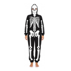 Women's Black Skeleton Halloween Costume Onesie with Hood