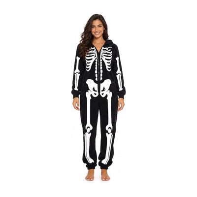Women's Skeleton Halloween Costume Onesie with Hood