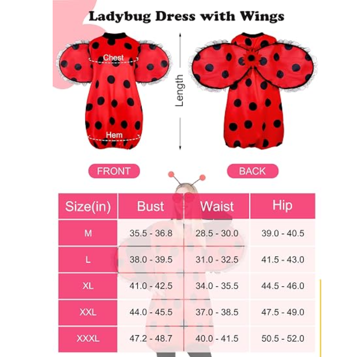 Women's Ladybug Halloween Costume 7-Piece Set