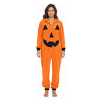Women's Orange Skeleton Halloween Costume Onesie with Hood
