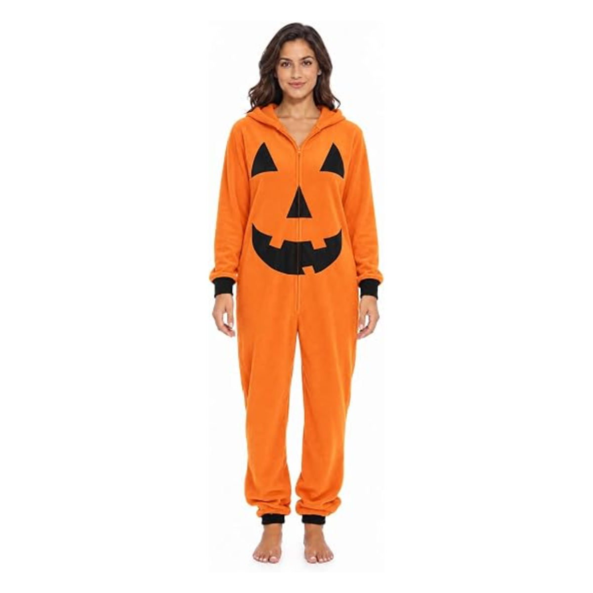 Women's Orange Skeleton Halloween Costume Onesie with Hood