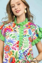 Umgee Ruffle Trim Paisley Floral Top