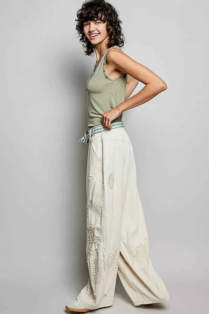 POL Studded Trim Button-Front Ruffle Detail Tank