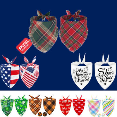 2PCS Christmas Dog Bandanas – Red and Green Plaid with Tassels