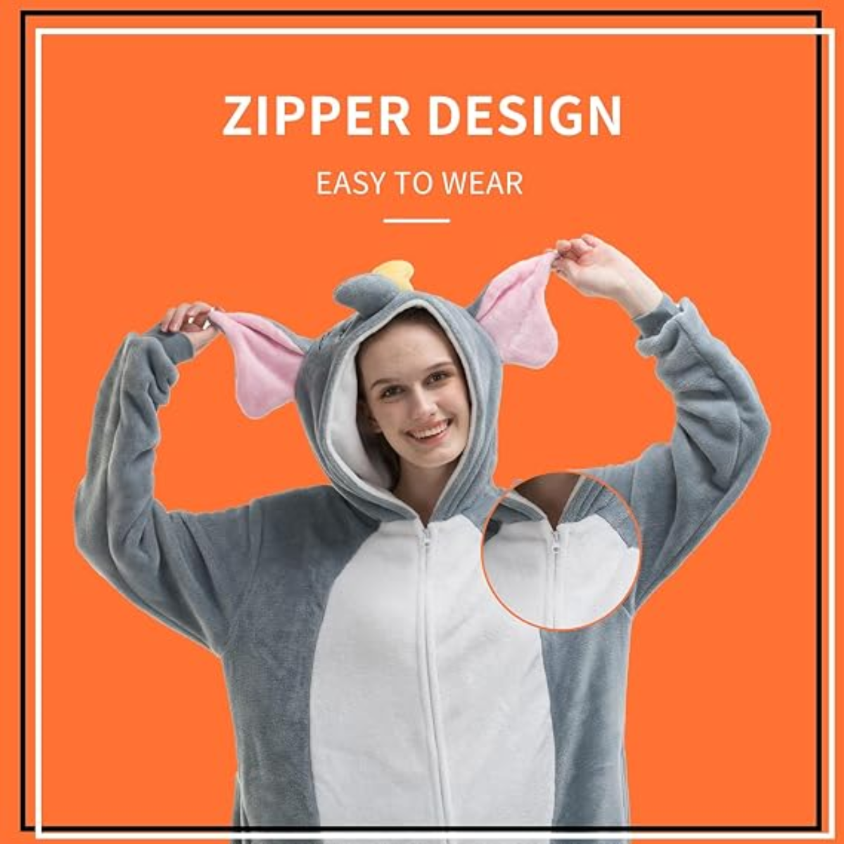 Grey Elephant Onesie Halloween Costume for Adults