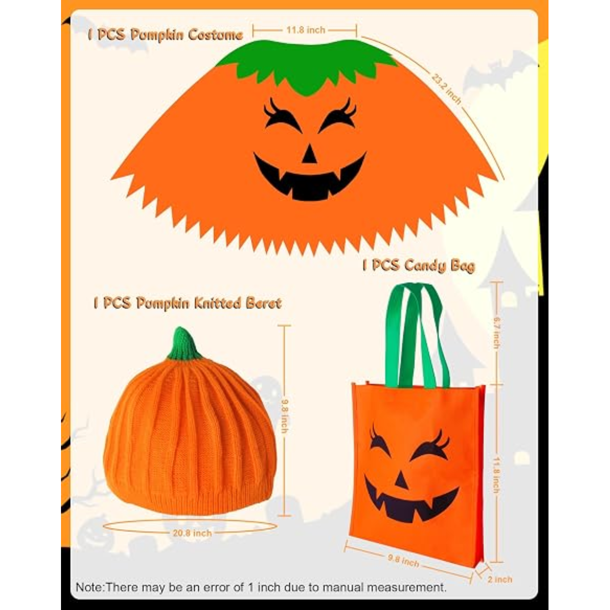 Women's Pumpkin Halloween Costume Poncho Set